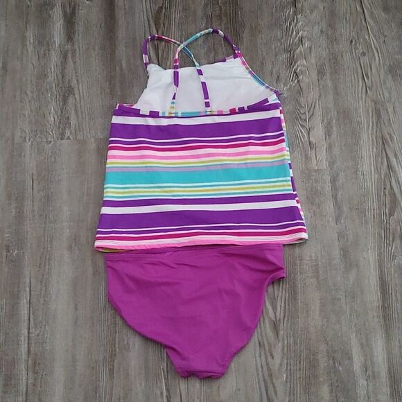 Spotted Zebra stiped top solid bottom tankini bathing suit swimsuit Sz M (8) - Picture 4 of 7